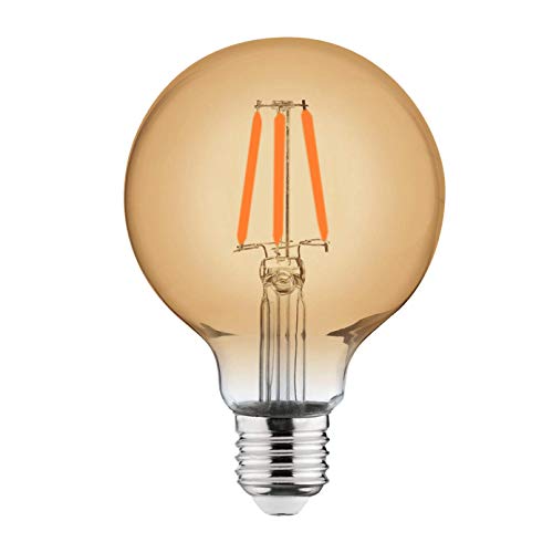 DIMMBARE Filament Retro Vintage LED Leuchtmittel E27 sockel Kugel Globe G95 (95mm Durchmesser) 6 Watt | 515 Lumen warmweiß 2200K von Braytron