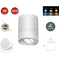 Braytron - Deckenleuchte gama-sr Aufbaustrahler Lampe Aufputz Leuchte Ø80mm Strahler Schwenkbar 45° Rund Weiß aus Aluminium mit Fassung GU10 5W von BRAYTRON