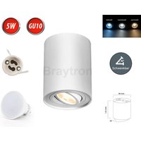 Braytron - Deckenleuchte gama-sr Aufbaustrahler Lampe Aufputz Leuchte Ø96mm Strahler Schwenkbar 45° Rund Weiß aus Aluminium mit Fassung GU10 5W led von BRAYTRON