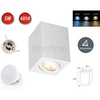 Braytron - Deckenleuchte gama-ss Aufbaustrahler Lampe Aufputz Leuchte 80x80mm Strahler Schwenkbar 45° Eckig Weiß aus Aluminium mit Fassung GU10 5W von BRAYTRON