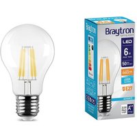 Braytron - E27 Sockel Sparsames led Leuchtmittel Lampe Leuchte Birne Filament 6 Watt 600 Lumen kaltweiß (6500 k) 5 Stück von BRAYTRON