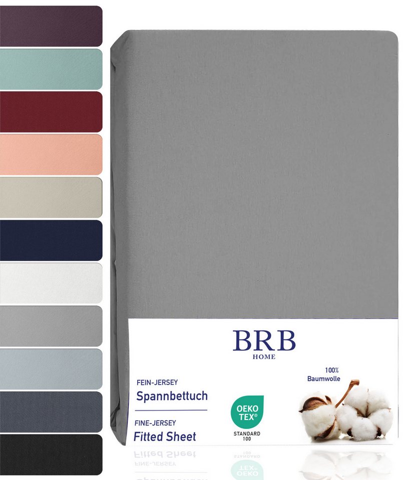 Spannbettlaken Spannbettuch Jersey Baumwolle Bettlaken Betttuch Modern, BRB HOME, Gummizug: Rundum, 90x200 cm, 100% Baumwolle, Atmungsaktiv, Pflegeleicht, Waschbar von BRB HOME