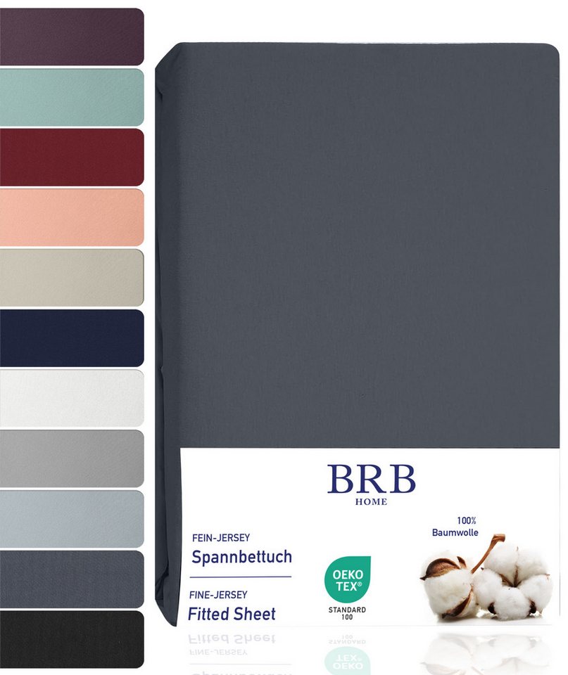 Spannbettlaken Spannbettuch Jersey Baumwolle Bettlaken Betttuch Modern, BRB HOME, Gummizug: Rundum, 90x200 cm, 100% Baumwolle, Atmungsaktiv, Pflegeleicht, Waschbar von BRB HOME