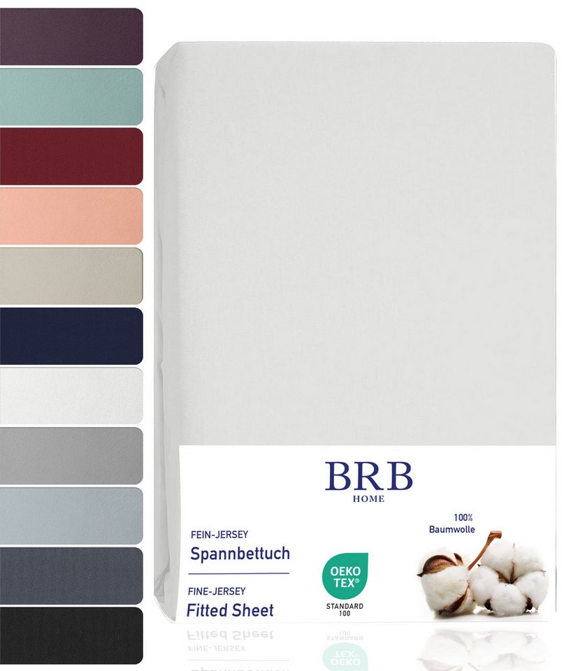 Spannbettlaken Spannbettuch Jersey Baumwolle Bettlaken Betttuch Modern, BRB HOME, Gummizug: Rundum, 90x200 cm, 100% Baumwolle, Atmungsaktiv, Pflegeleicht, Waschbar von BRB HOME