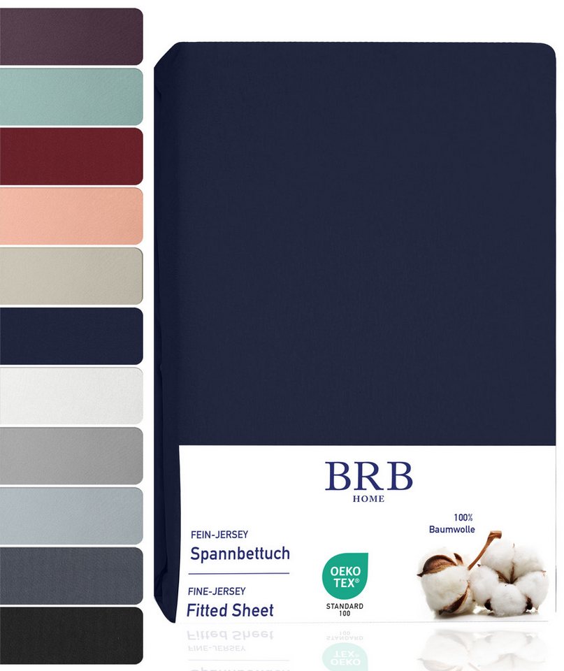 Spannbettlaken Spannbettuch Jersey Baumwolle Bettlaken Betttuch Modern, BRB HOME, Gummizug: Rundum, 140x200 cm, 100% Baumwolle, Atmungsaktiv, Pflegeleicht, Waschbar von BRB HOME