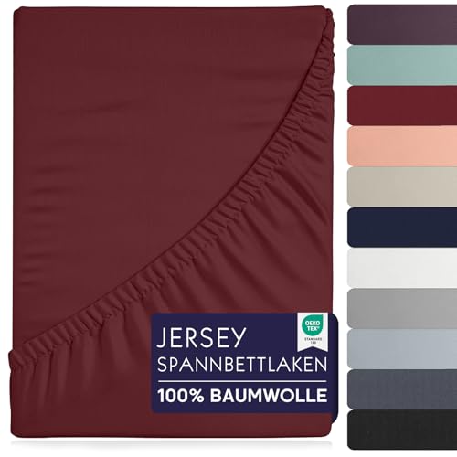 BRB Home Spannbettlaken 140x200cm - 35 cm Tiefe Tasche 100% Baumwolle Spannbetttuch Oeko-TEX Zertifiziert Bettlaken Jersey Bettware Bettbezug für Boxspringbett Dicke Matratzen (Bordeaux - 140x200) von BRB Home