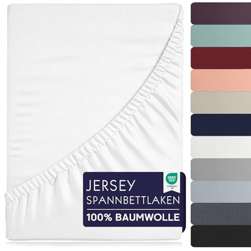 BRB Home Spannbettlaken 160x200cm - Spannbetttuch für Dicke Matratzen bis zu 27 cm 100% Baumwolle Oeko-TEX Zertifiziert Bettlaken Jersey Bettware Bettbezug für Boxspringbett (Weiss - 160x200) von BRB Home
