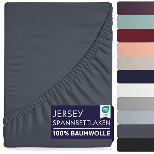 BRB Home Spannbettlaken 200x200cm - Spannbetttuch für Dicke Matratzen bis zu 27 cm 100% Baumwolle Oeko-TEX Zertifiziert Bettlaken Jersey Bettware Bettbezug für Boxspringbett (Dunkelgrau - 200x200) von BRB Home