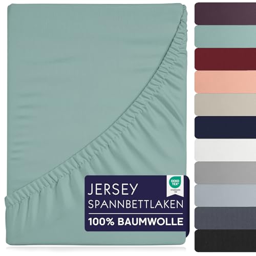 BRB Home Spannbettlaken 90x200cm - 27 cm Tiefe Tasche 100% Baumwolle Spannbetttuch Oeko-TEX Zertifiziert Bettlaken Jersey Bettware Bettbezug für Boxspringbett Dicke Matratzen - Grün 90x200 von BRB Home