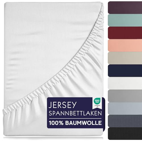 BRB Home Spannbettlaken 90x200cm - Spannbetttuch für Dicke Matratzen bis zu 27 cm 100% Baumwolle Oeko-TEX Zertifiziert Bettlaken Jersey Bettware Bettbezug für Boxspringbett (Weiss - 90x200) von BRB Home