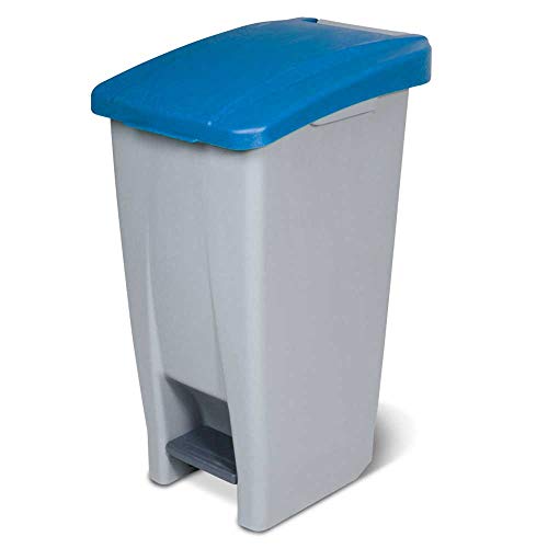 BRB Tretabfalleimer mit Rollen, Inhalt 60 Liter, HxBxT 700x380x490 mm, Korpus grau, Deckel blau von BRB