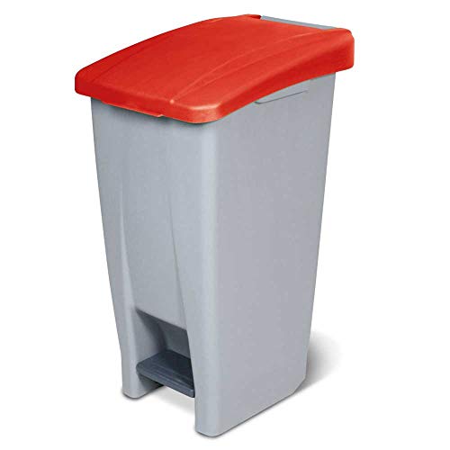 Tretabfalleimer mit Rollen, Inhalt 60 Liter, HxBxT 700x380x490 mm, Korpus grau, Deckel rot von BRB