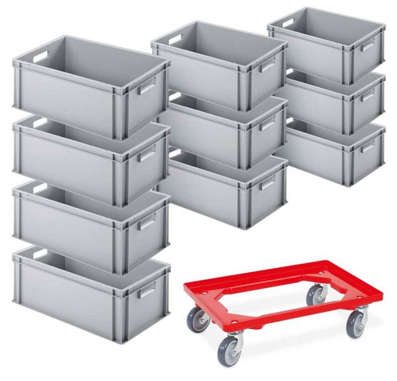 BRB-Lagertechnik Aufbewahrungsbox 10x Euro-Behälter PLUS Transportroller, 600x400x220 mm, 10x Euro-Behälter + Transportoller von BRB-Lagertechnik