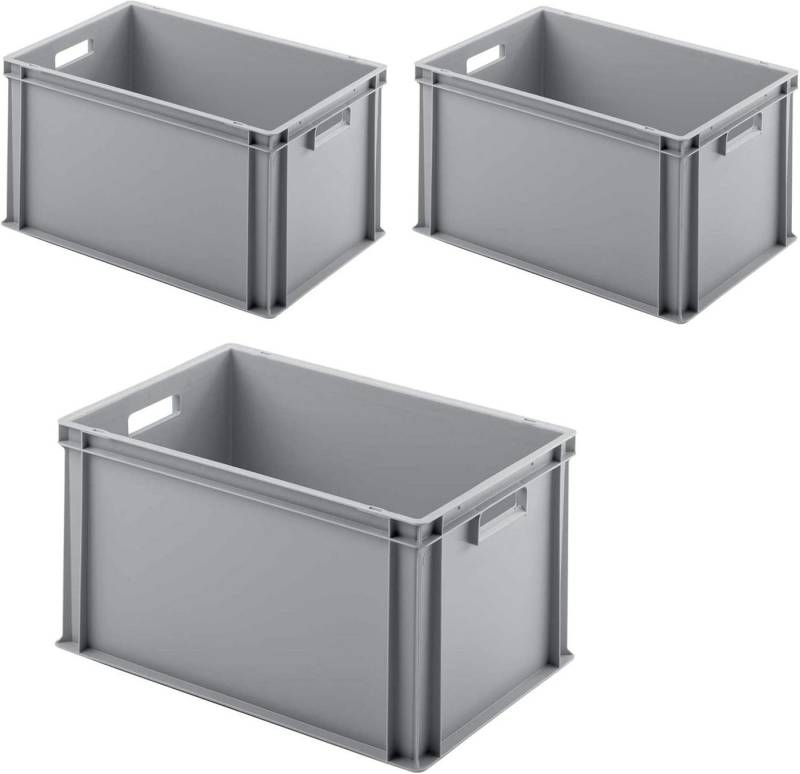 BRB-Lagertechnik Aufbewahrungsbox 3 Euro-Stapelbehälter mit 2 Durchfassgriffen, LxBxH 600x400x320 mm, 3x Euro-Stapelbehälter von BRB-Lagertechnik