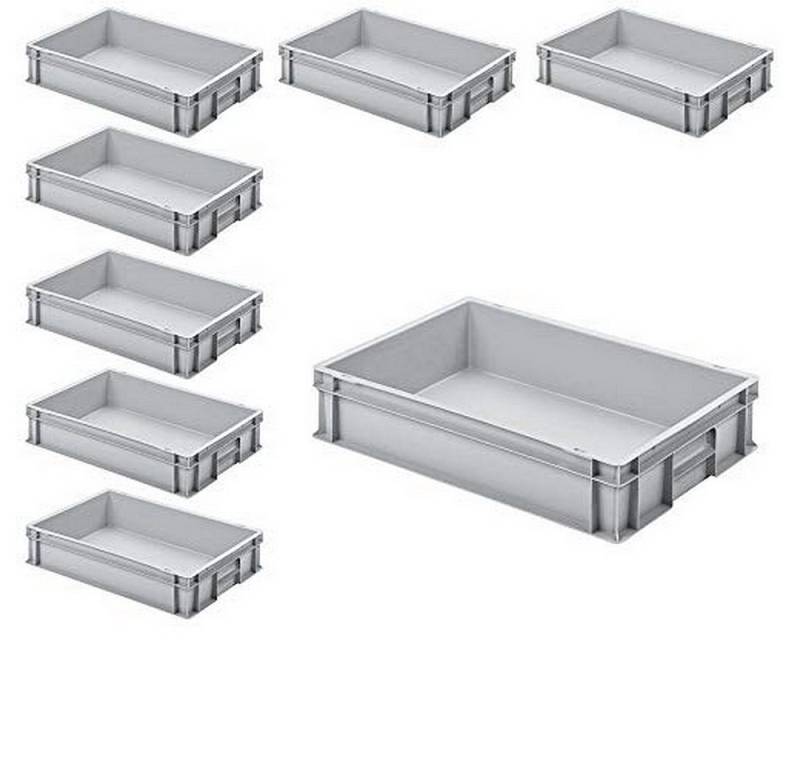 BRB-Lagertechnik Aufbewahrungsbox BRB 8x Eurobehälter mit 2 Griffleisten, PP, 600x400x120 mm, Stapelkorb aus formstabilem Polyethylen-Kunststoff (PE-HD) von BRB-Lagertechnik