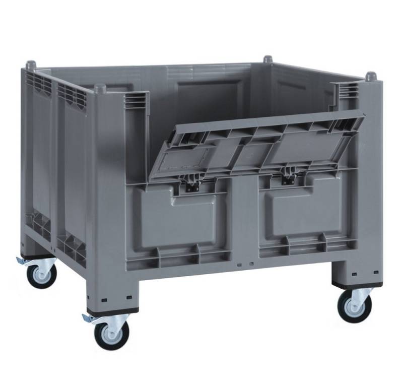 BRB-Lagertechnik Aufbewahrungsbox Palettenbox mit Kommissionierklappe, 4 Rollen / 2 Rollen mit Bremse, Mit Kommissionierklappe und 4 Lenkrollen (2 mit Feststellbremse) von BRB-Lagertechnik