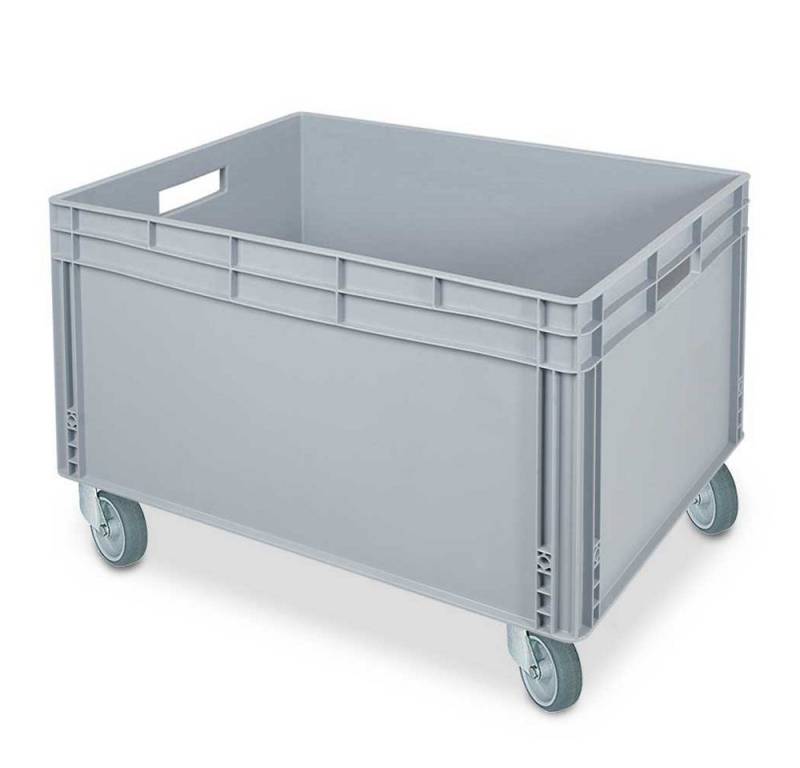 BRB-Lagertechnik Stapelbox Stapelbehälter mit 4 Rollen, LxBxH 800 x 600 x 545 mm, grau, Aus strapazierfähigem lebensmittelechtem Polypropylen-Kunststoff (PP) von BRB-Lagertechnik