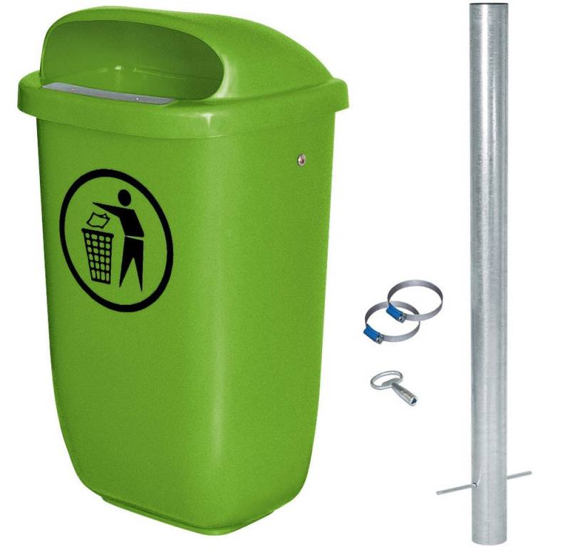 BRB-Lagertechnik Mülleimer BRB Abfall-Behälter Komplettset mit Rohrpfosten, Inhalt 50 Liter, Abfall-Behälter, robust, wetterfest und UV-stabilisiert von BRB-Lagertechnik