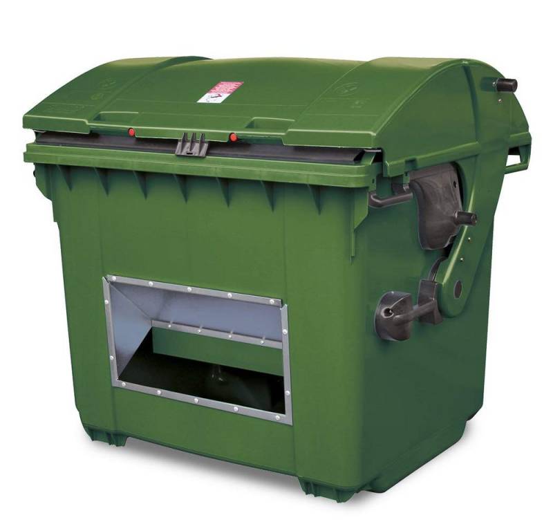 BRB-Lagertechnik Mülleimer Streugutbehälter 1100 Liter, mit Runddeckel, BxTxH 1365x1060x1150 mm, XXL Streugutgroßbehälter mit Entnahmeöffnung von BRB-Lagertechnik