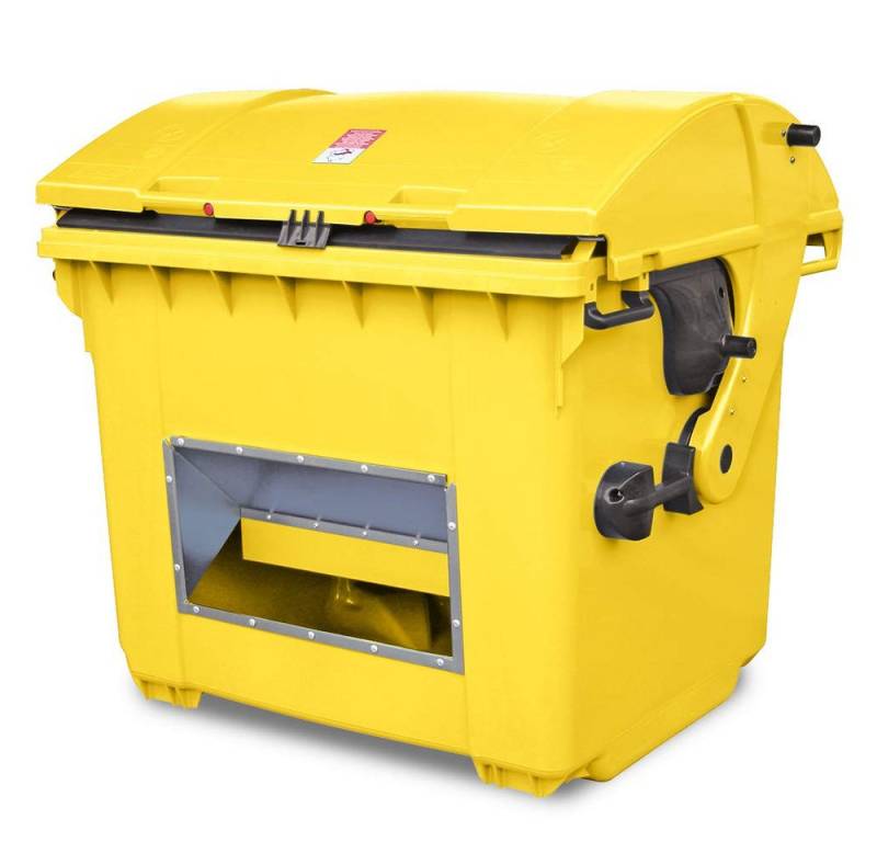 BRB-Lagertechnik Mülleimer Streugutbehälter 1100 Liter, mit Runddeckel, BxTxH 1365x1060x1150 mm, XXL Streugutgroßbehälter mit Entnahmeöffnung von BRB-Lagertechnik