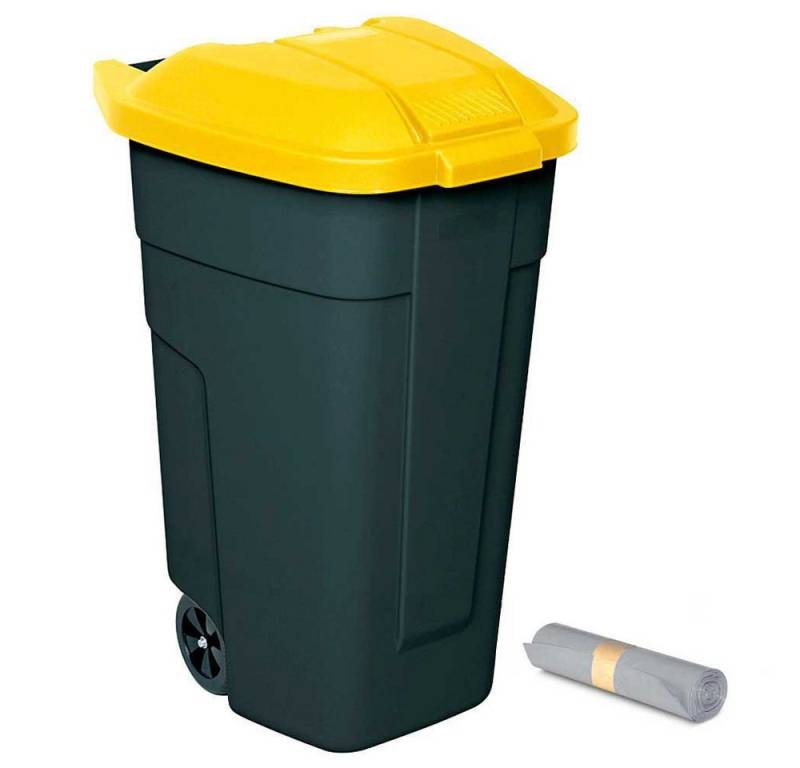 BRB-Lagertechnik Mülleimer Wertstoffsammler, Inhalt 100 Liter, Korpus anthrazit + Müllsäcke, Fahrbare Tonne aus robustem Polypropylen-Kunststoff (PP) von BRB-Lagertechnik