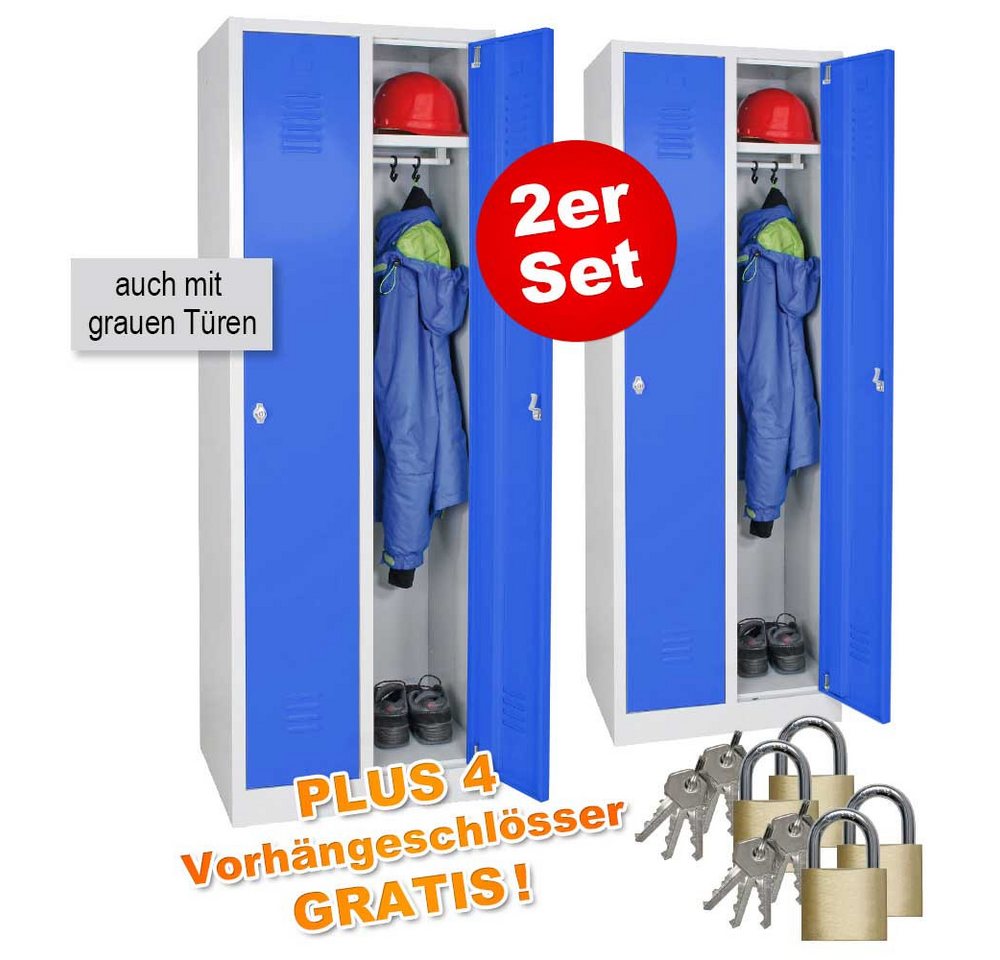 BRB-Lagertechnik Spind 2er-Set Kleiderspind mit 2 Abteilen, BxTxH 600x500x1800 mm Leicht und hygienisch zu reinigen BRB-Lagertechnik Spind 2er-Set Kleiderspind mit 2 Abteilen, BxTxH 600x500x1800 mm Leicht und hygienisch zu reinigen von BRB-Lagertechnik