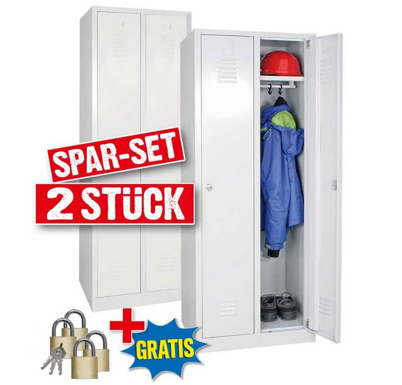 BRB-Lagertechnik Spind 2er-Set Kleiderspind mit 2 Abteilen, BxTxH 600x500x1800 mm Leicht und hygienisch zu reinigen von BRB-Lagertechnik