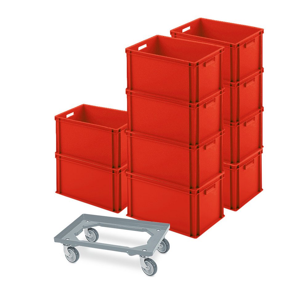 BRB-Lagertechnik Stapelbox 10er SPAR-Set Euro-Behälter + Transportroller, 600x400x320 mm, 10x Euro-Behälter PLUS Transportroller von BRB-Lagertechnik