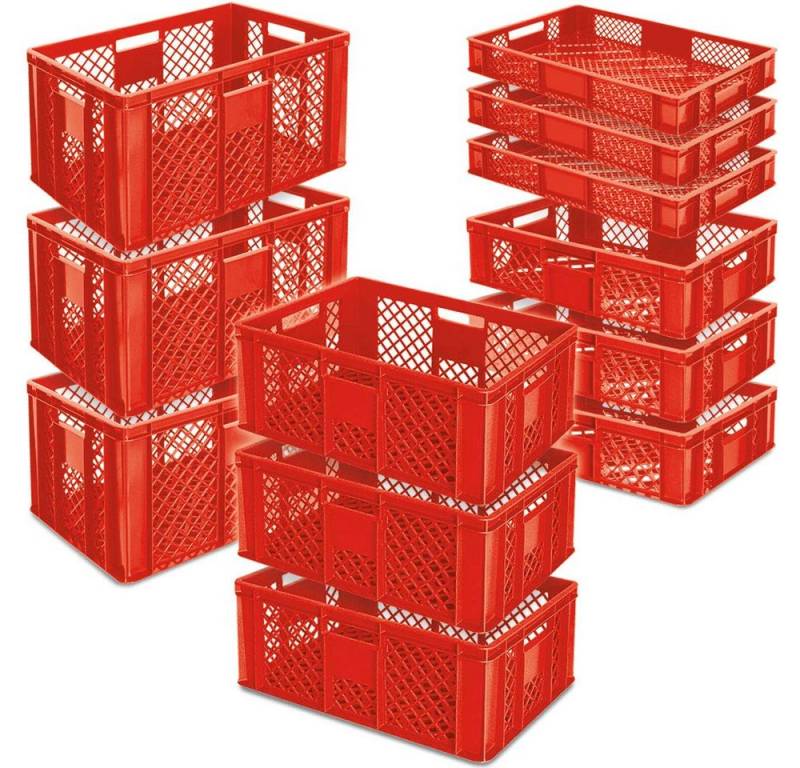 BRB-Lagertechnik Stapelbox 12x Stapelkorb/Bäckerkisten in 4 Größen, Grundmaß LxB 600x400 mm, Euro-Behälter aus hochwertigem, formstabilem Polyethylen-Kunststoff von BRB-Lagertechnik