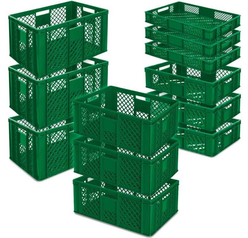 BRB-Lagertechnik Stapelbox 12x Stapelkorb/Bäckerkisten in 4 Größen, Grundmaß LxB 600x400 mm, Euro-Behälter aus hochwertigem, formstabilem Polyethylen-Kunststoff von BRB-Lagertechnik