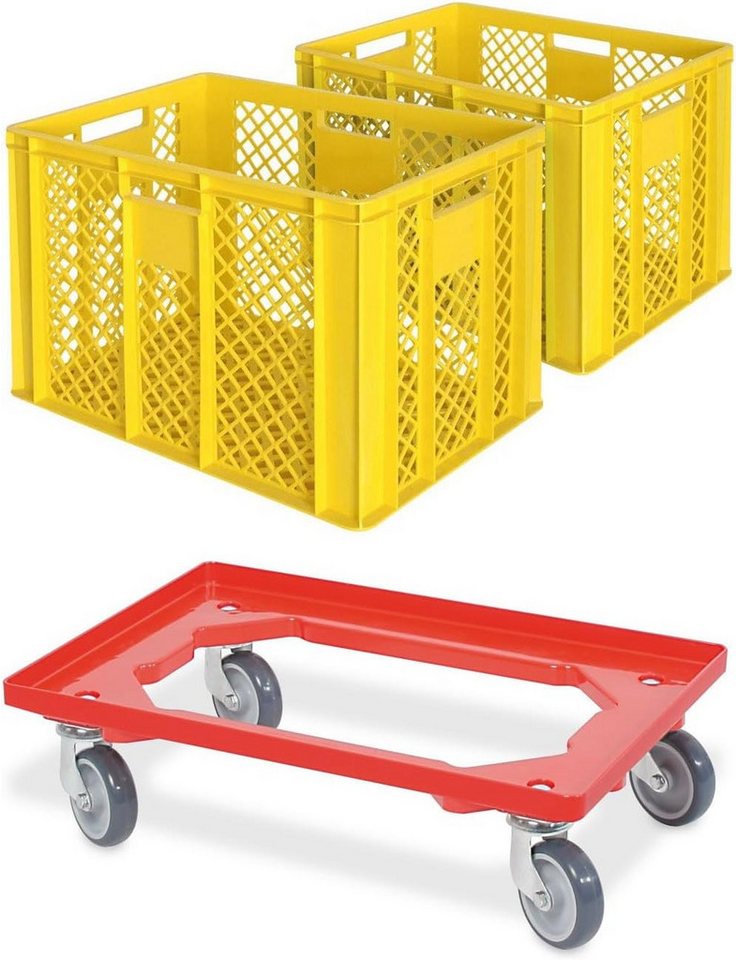 BRB-Lagertechnik Stapelbox 2x Eurobehälter/Bäckerkiste, LxBxH 600x400x410 mm + Transportroller, Stoßfest, robust und formstabil von BRB-Lagertechnik