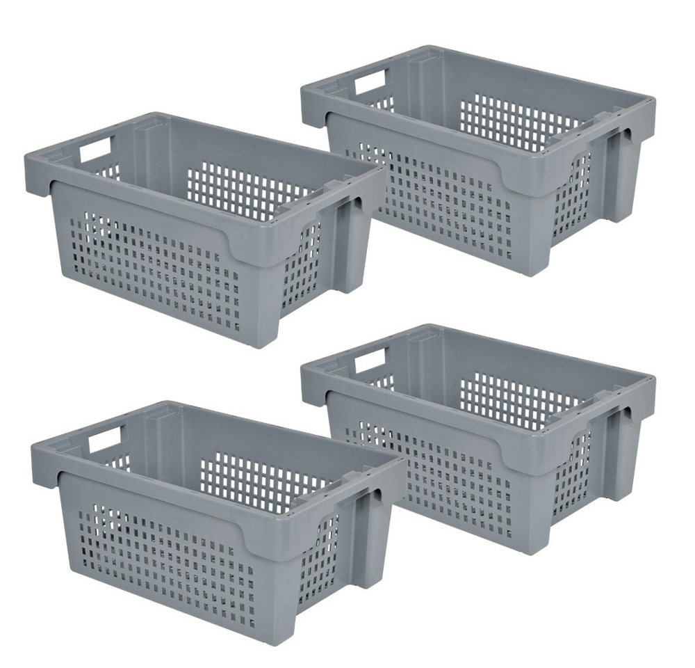 BRB-Lagertechnik Stapelbox 4x Drehstapelbehälter, LxBxH 600x400x250 mm, Abgerundete Gitter für schonenden Transport empfindlicher Güter von BRB-Lagertechnik
