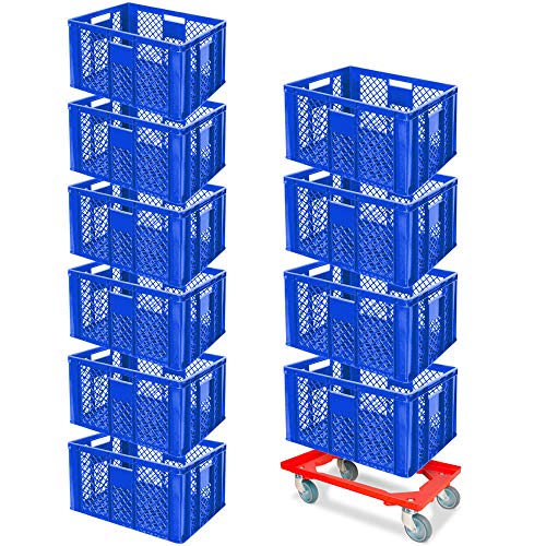 10er Spar-Set Euro-Stapelbehälter Plus GRATIS Transportroller, 600x400x320 mm Industriequalität lebensmittelecht blau von BRB