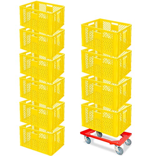 10er Spar-Set Euro-Stapelbehälter Plus GRATIS Transportroller, 600x400x320 mm Industriequalität lebensmittelecht gelb von BRB