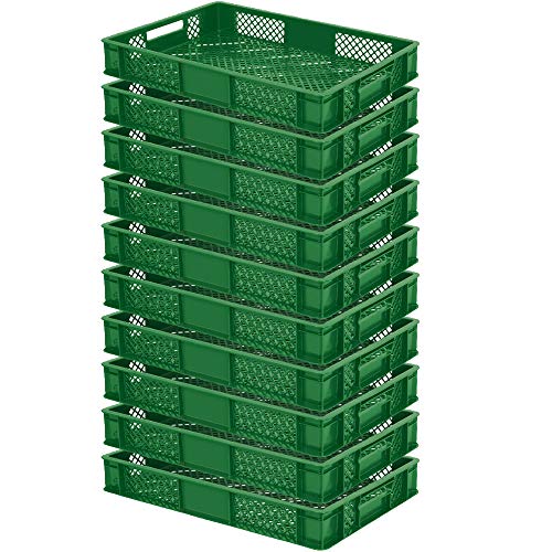 10x Eurobehälter/Stapelkorb, lebensmittelecht, LxBxH 600x400x90 mm,15 Liter, grün von BRB