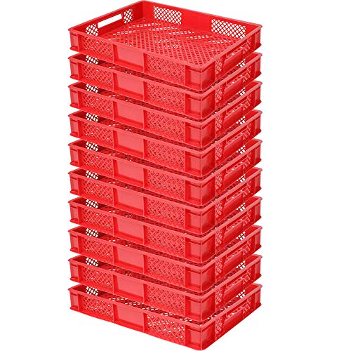 10x Eurobehälter durchbrochen/Stapelkorb, lebensmittelecht, LxBxH 600x400x90 mm, rot von BRB