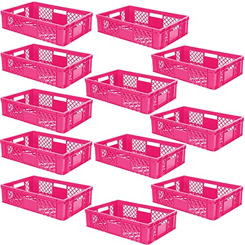 12x Eurobehälter/Stapelkorb durchbrochen, PE-HD, Industriequalität, lebensmittelecht, LxBxH 600x400x150 mm, pink von BRB