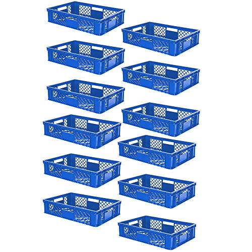 12x Eurobehälter durchbrochen/Stapelkorb, PE-HD blau, Industriequalität, lebensmittelecht, LxBxH 600x400x150 mm von BRB