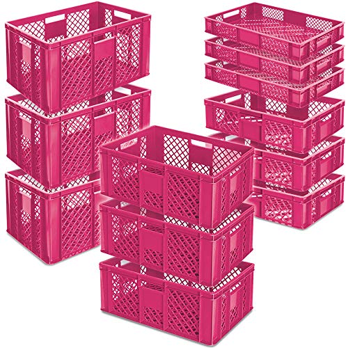 12x Stapelkorb/Bäckerkisten in 4 Größen, Grundmaß LxB 600x400 mm, H 90 mm, 150 mm, 240 mm, 320 mm, Farbe pink von BRB