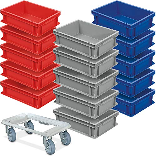 BRB 15er Spar-Set Euro-Behälter Plus Transportroller, 400x300x120 mm in 3 Farben Industriequalität lebensmittelecht BRB 15er Spar-Set Euro-Behälter Plus Transportroller, 400x300x120 mm in 3 Farben Industriequalität lebensmittelecht von BRB