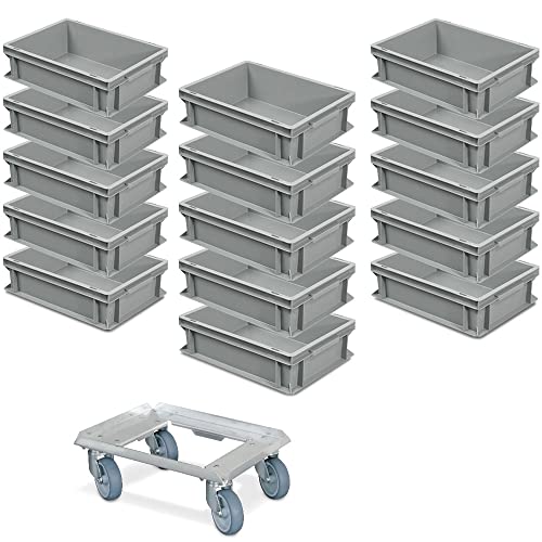 BRB 15er Spar-Set Euro-Behälter Plus Transportroller, 400x300x120 mm in Farbe grau Industriequalität lebensmittelecht BRB 15er Spar-Set Euro-Behälter Plus Transportroller, 400x300x120 mm in Farbe grau Industriequalität lebensmittelecht von BRB
