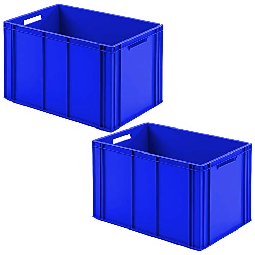 2 Eurobehälter mit 2 Durchfassgriffen, LxBxH 600x400x420 mm, blau, Rippenboden von BRB