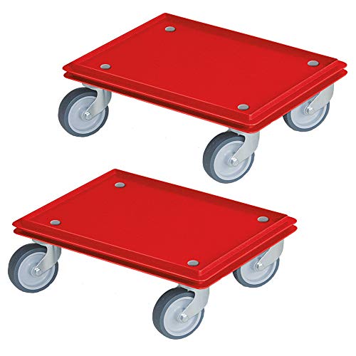 2 Roller für Behälter 400x300 mm, Tragkraft 100 kg, 4 Lenkrollen, graue Gummiräder, rot von BRB