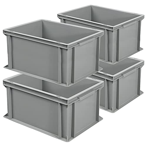 4x Eurobehälter mit 2 Griffleisten, LxBxH 400x300x220 mm, 21 Liter, grau von BRB
