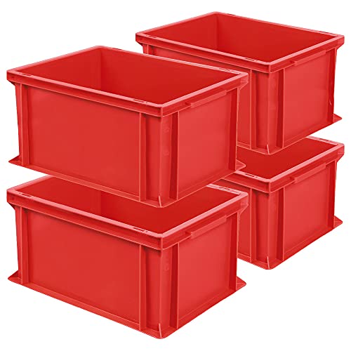 4x Eurobehälter mit 2 Griffleisten, LxBxH 400x300x220 mm, 21 Liter, rot von BRB