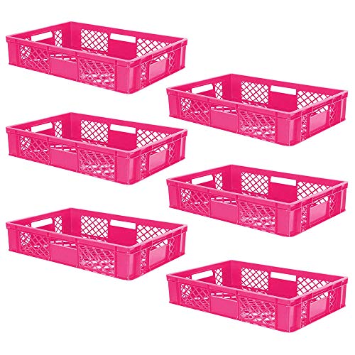 6x Eurobehälter/Stapelkorb durchbrochen, PE-HD, Industriequalität, lebensmittelecht, LxBxH 600x400x150 mm, pink von BRB