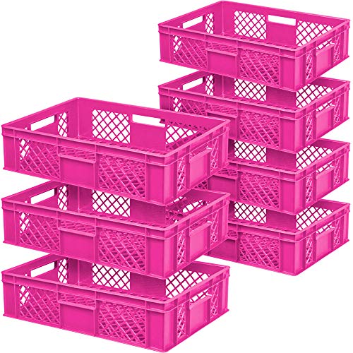 7x Eurobehälter durchbrochen/Stapelkorb, lebensmittelecht, Industriequalität, LxBxH 600x400x150 mm, 27 Liter, pink von BRB