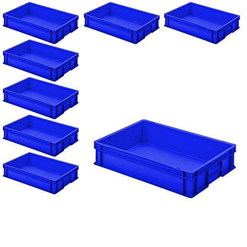 8x Eurobehälter mit 2 Griffleisten, 600x400x120 mm, blau von BRB