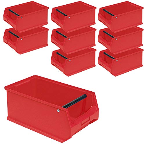 9x Sichtbox"PROFI" LB 3T mit Tragstab, LxBxH 350x200x150 mm, Inhalt 7,6 Liter, rot von BRB