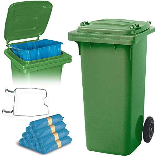 BRB 120 Liter Mülltonne grün mit Halter für Müllsäcke, inkl. 250 Müllsäcke von BRB